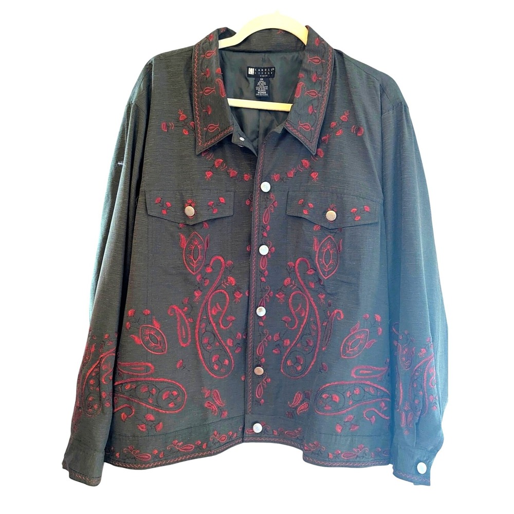 Carole Little Woman Embellished Paisley Silk Blend Jacket Size 3X‎ Green Fall